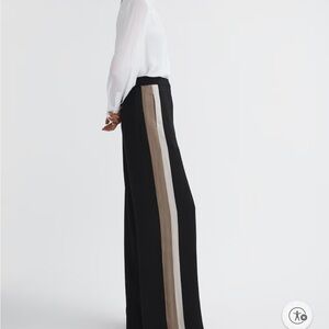 Reiss Black Wide-Leg Pants with Cream and Tan Stripes